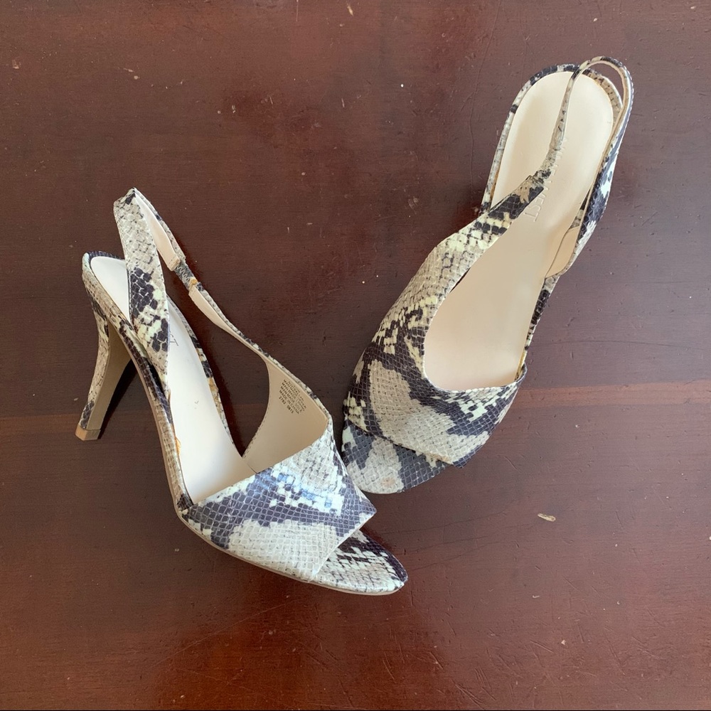 Nine West Snakeskin Open Toe, Slingback Pump/Heel
